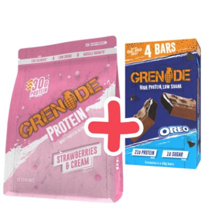 GRENADE Protein Powder 2kg Strawberries&Cream + ajándék GRENADE High Protein bar Oreo Pack 4x60 g