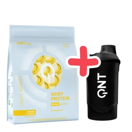 QNT Light Digest Whey Protein 500g Banana + QNT Shaker IT'S ON 600ml Black Smoke