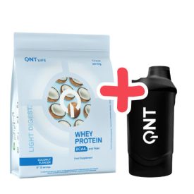   QNT Light Digest Whey Protein 500g Coconut + QNT Shaker IT'S ON 600ml Black Smoke
