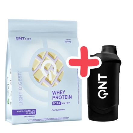 QNT Light Digest Whey Protein 500g White Chocolate + QNT Shaker IT'S ON 600ml Black Smoke