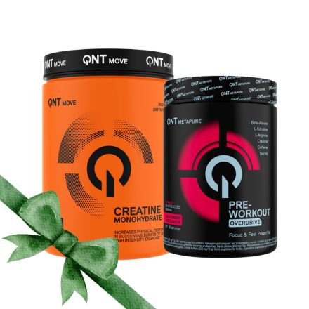 QNT Creatine Monohydrate Pure 800g + Ajándék QNT Pre Workout Overdrive Wild Cherry Lime 390 g